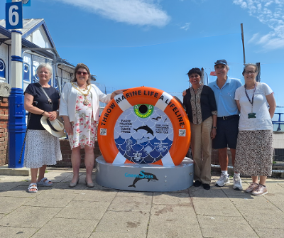 Mayor and other councillors unveiling the new bin